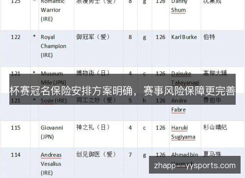 杯赛冠名保险安排方案明确,赛事风险保障更完善 杯赛冠名保险安排方案明确,赛事风险保障更完善